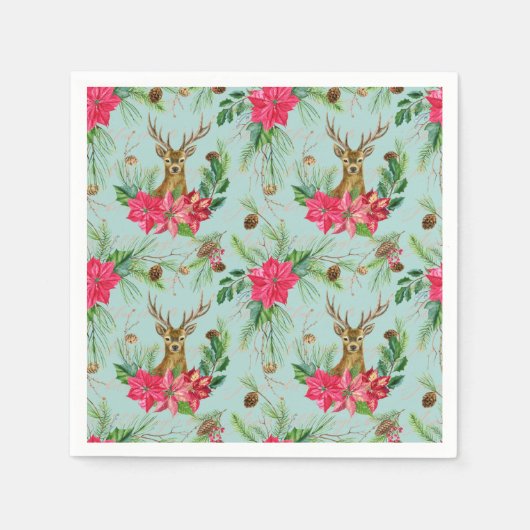 クリスマストナディアポインセティアパターン紙 スタンダードカクテルナプキン (正面)