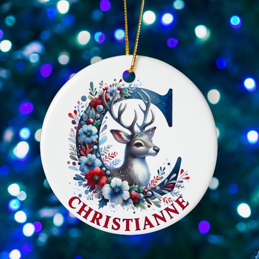 クリスマストナディアモノグラムレターC名前をカスタムする セラミックオーナメント