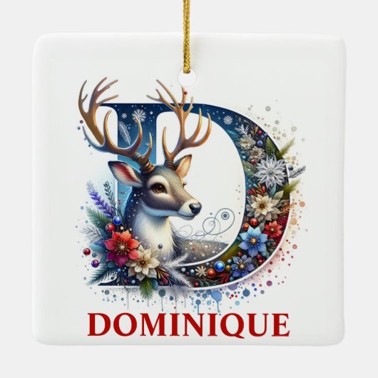 クリスマストナディアモノグラムレターD名前をカスタムする セラミックオーナメント (裏面)