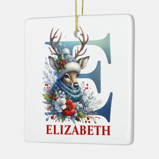 クリスマストナディアモノグラムレターE名前をカスタムする セラミックオーナメント (左)