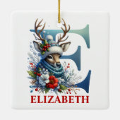 クリスマストナディアモノグラムレターE名前をカスタムする セラミックオーナメント (裏面)