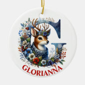 クリスマストナディアモノグラムレターG名前をカスタムする セラミックオーナメント (正面)