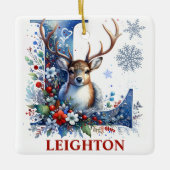 クリスマストナディアモノグラムレターL名前をカスタムする セラミックオーナメント (正面)