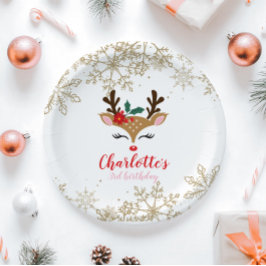 クリスマストナディア誕生日金ゴールド雪片 ペーパープレート