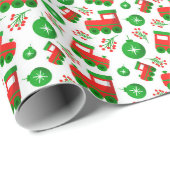 クリスマストラクターホリーベリーオーナメントパターン ラッピングペーパー (ロールコーナー)