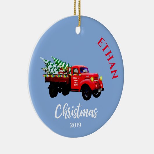 クリスマストラックかわいいクリスマスツリーのパーソナルブルー セラミックオーナメント (右)