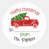 クリスマストラックとギフトのラベルステッカー ラウンドシール (正面)