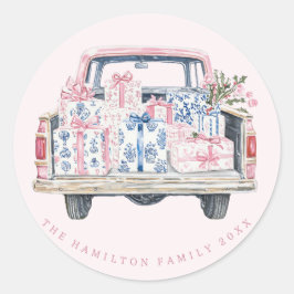 クリスマストラックにギフトをコケット ラウンドシール