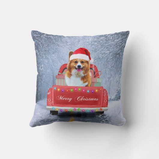 クリスマストラックに座って雪の中のコルギドッグ クッション (裏面)