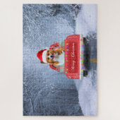 クリスマストラックに座って雪の中のコルギドッグ ジグソーパズル (縦)