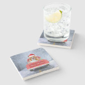 クリスマストラックに座って雪の中のコルギドッグ ストーンコースター (横)