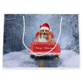 クリスマストラックに座って雪の中のコルギドッグ ラージペーパーバッグ (正面)