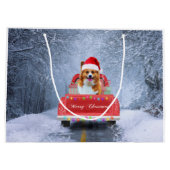 クリスマストラックに座って雪の中のコルギドッグ ラージペーパーバッグ (裏面)