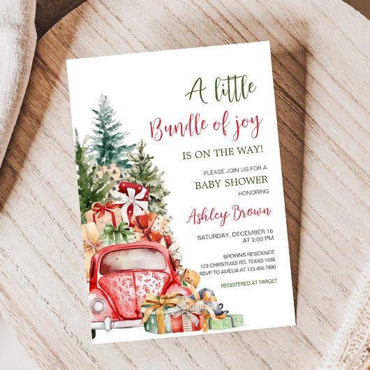 クリスマストラックのバンドル喜び赤ちゃんシャワー 招待状