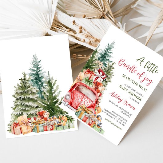 クリスマストラックのバンドル喜び赤ちゃんシャワー 招待状