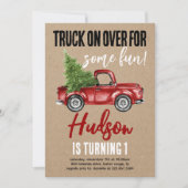 クリスマストラックウィンターファースト誕生日クラフト招待状 招待状 (正面)