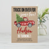 クリスマストラックウィンターファースト誕生日クラフト招待状 招待状 (スタンド正面)