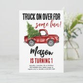 クリスマストラックウィンターファースト誕生日招待状 招待状 (スタンド正面)