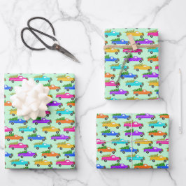 クリスマストラッククリスマスツリーリースカラフルグリーン ラッピングペーパーシート