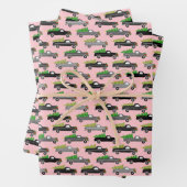 クリスマストラッククリスマスツリーリースグレースケールピンク ラッピングペーパーシート (インサイチュ)