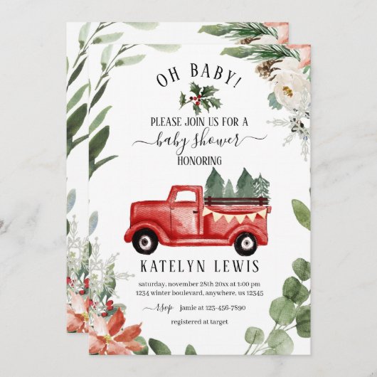 クリスマストラックベビーシャワー招待状オベビー 招待状 (正面/裏面)