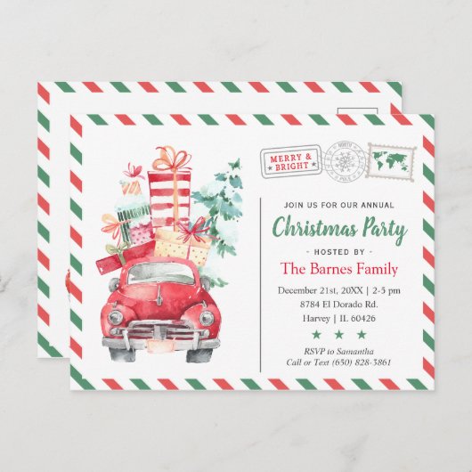 クリスマストラックホリデーパーティディナー招待状 ポストカード (正面/裏面)