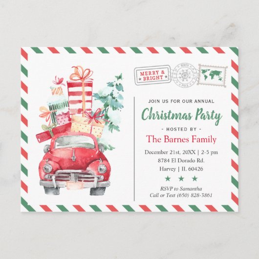クリスマストラックホリデーパーティディナー招待状 ポストカード (正面)