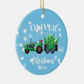 クリスマストラック写真かわいい青い子供 セラミックオーナメント (右)