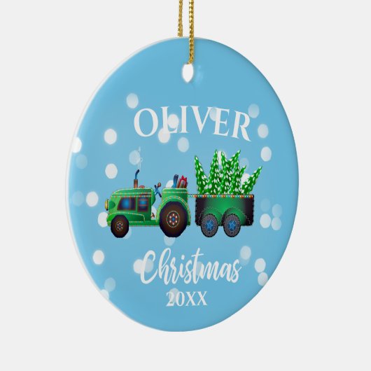 クリスマストラック写真かわいい青い子供 セラミックオーナメント (右)