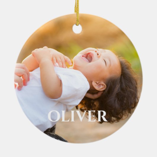 クリスマストラック写真かわいい青い子供 セラミックオーナメント (裏面)