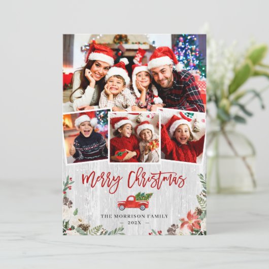 クリスマストラック素朴ホワイト樺の木バーク4写真 シーズンカード (スタンド正面)