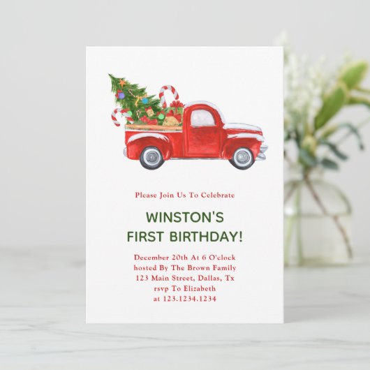 クリスマストラック1st誕生日パーティー招待状 招待状 (スタンド正面)