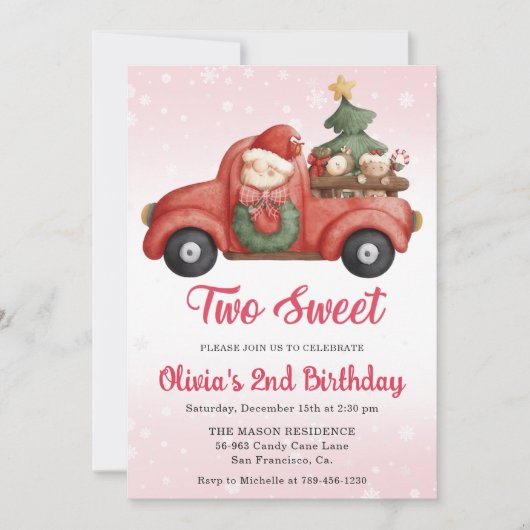 クリスマストラック2つの甘い誕生日パーティー 招待状 (正面)