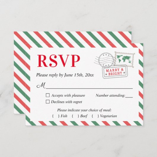 クリスマストラベルウェディングパーティーRSVPカードポストカード 出欠カード (正面/裏面)