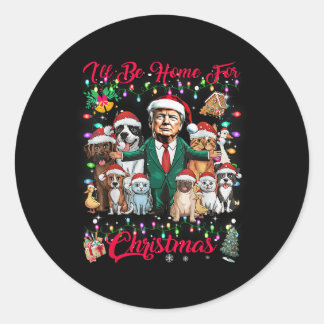 クリスマストランプペットドッグおもしろいCaの家に帰る ラウンドシール