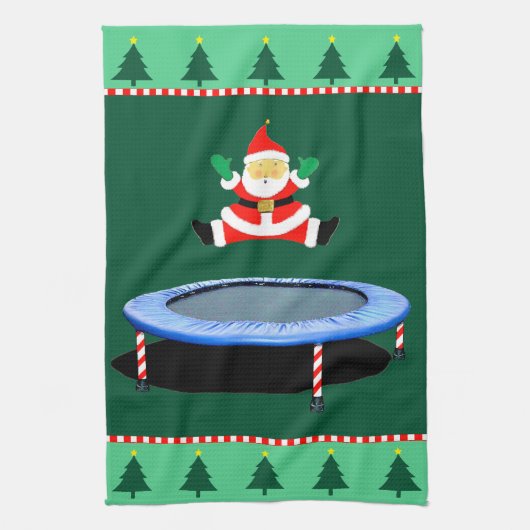 クリスマストランポリンサンタクロース キッチンタオル (縦)