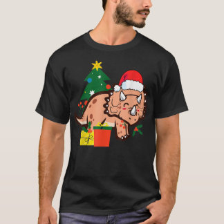 クリスマストリケラトプス恐竜かわいいホリデーサンタ Tシャツ