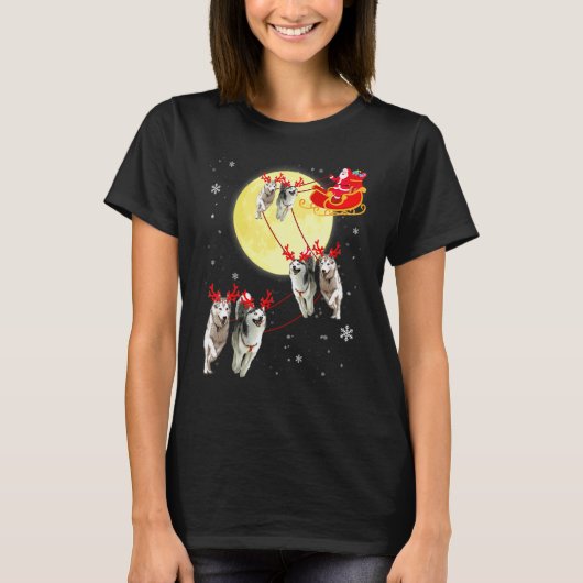 クリスマストリトウキョウハスキー犬ソリ クリスマス Tシャツ (正面)