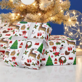 クリスマストリトウシの雪だるまのプレゼント ラッピングペーパー