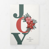 クリスマストリフォールドフォトレッドグリーンジョイフローラ 三つ折りクリスマスカード (カバー)