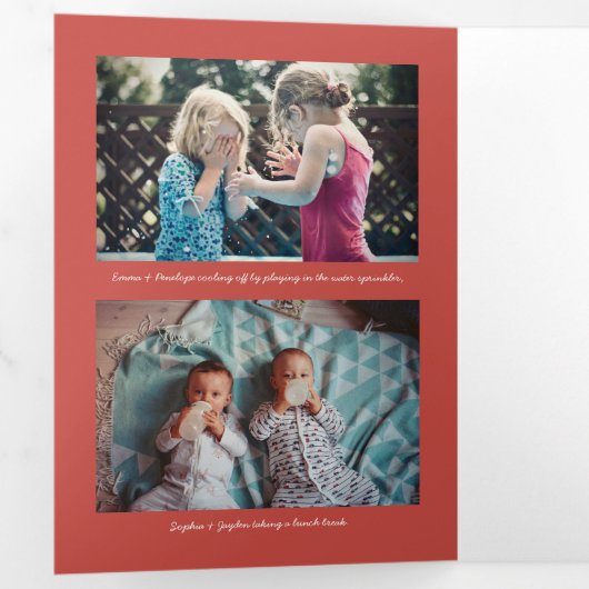 クリスマストリフォールドフォトレッドグリーンジョイフローラ 三つ折りクリスマスカード (内部最初)