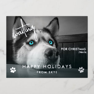 クリスマストリートを待つカスタムDog Photo 箔シーズンポストカード