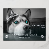 クリスマストリートを待つカスタムDog Photo 箔シーズンポストカード (正面)