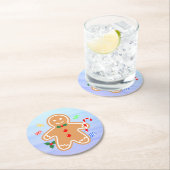 クリスマストリートジンジャーブレッドマンキャンディケーン ラウンドペーパーコースター (インサイチュ)