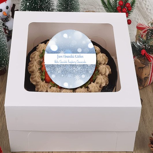 クリスマストリートススノーフレーク輝くブルーホワイト ラウンドシール