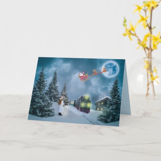 クリスマストレインのグリーティングカード カード (黄色い花)