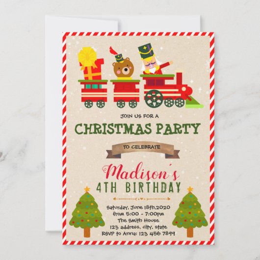 クリスマストレインをテーマにした招待状 招待状 (正面)