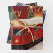 クリスマストレインウォーターカラーギフト ラッピングペーパーシート (インサイチュ)