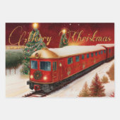 クリスマストレインウォーターカラーギフト ラッピングペーパーシート (正面)