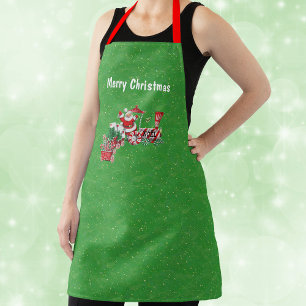 クリスマストレインペパーミントキャンディーホイールサンタ金ゴールド エプロン